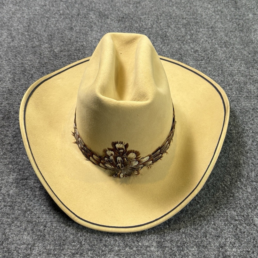 Vintage John B Stetson Cowboy Hat Western Feather Hatband 7 3/8 XXXX Stetson